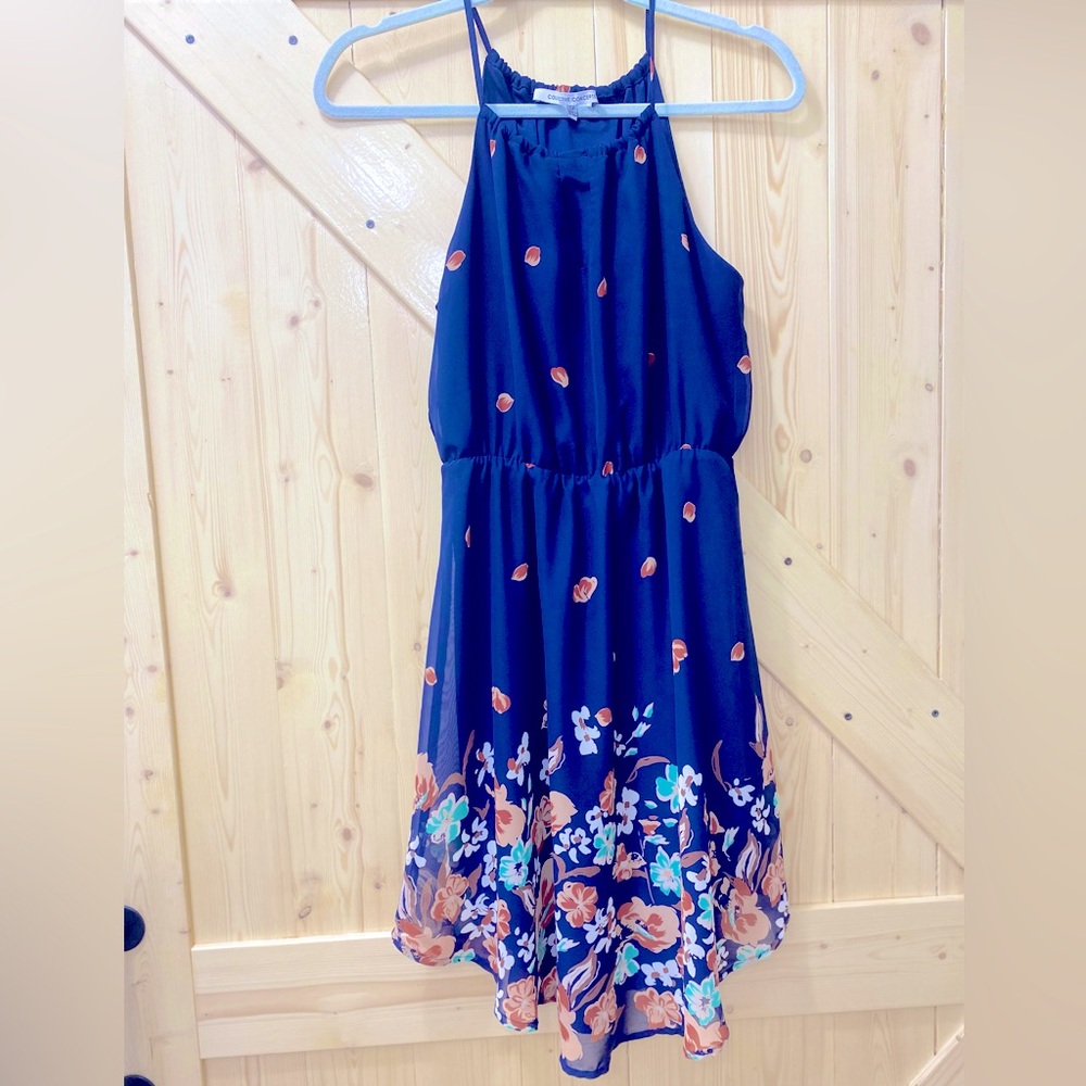❤️😎Pretty Collective Concepts Blue & Brown Sleeveless Cutout Scoop Neck Dress